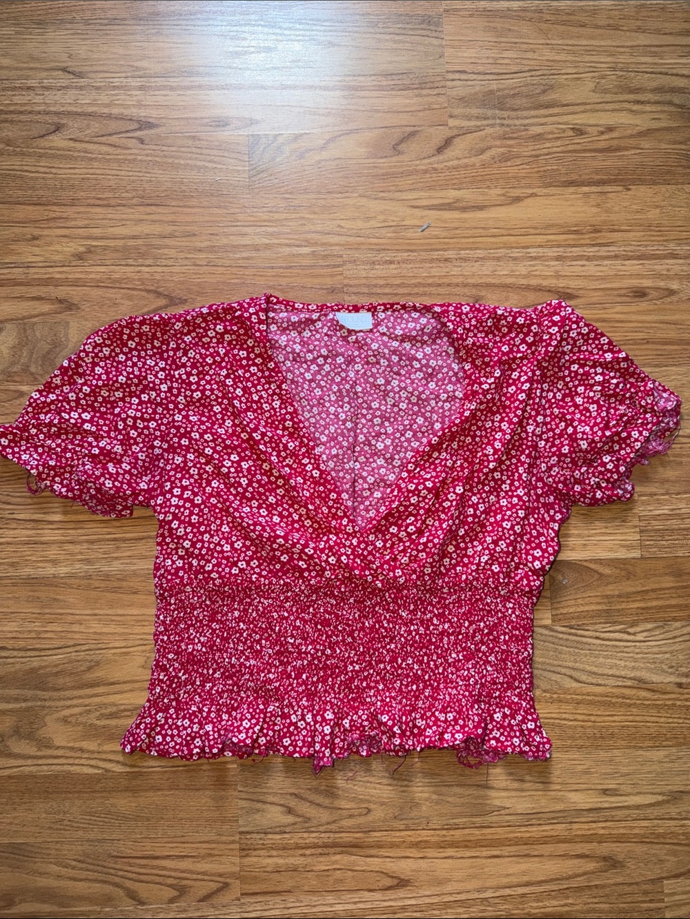 Floral V-Neck Smocked Waist Women’s Top